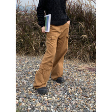 誉一新款2023秋季ins美式高街工装直筒裤女美拉德口袋设计牛仔裤