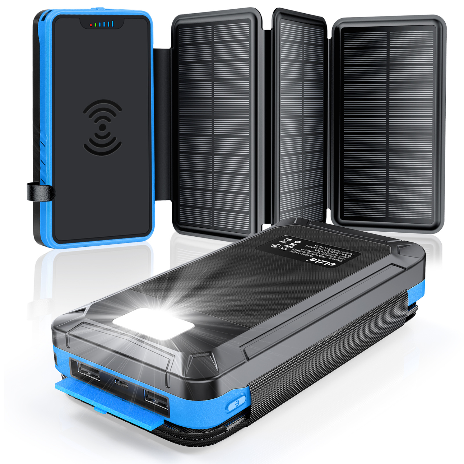 户外充电折叠款便携式太阳能移动电源带露营应急灯防水充电宝批发