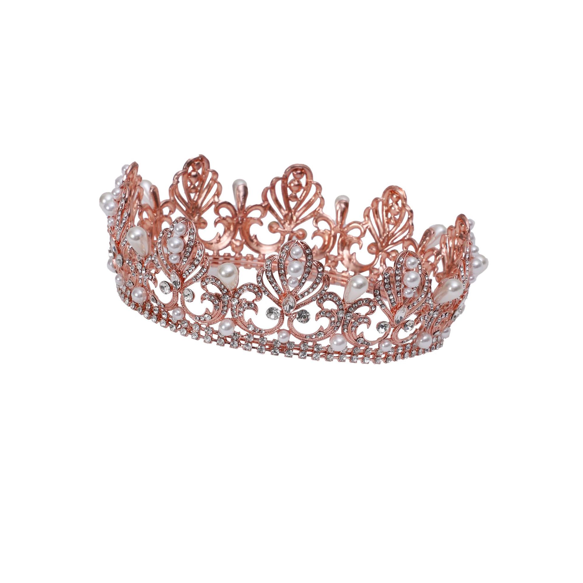 欧美大气婚庆头饰王冠 合金镶水钻巴洛克新娘圆形皇冠儿童表演