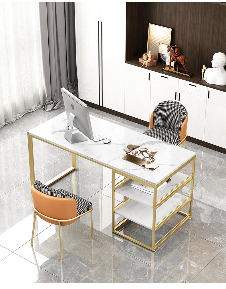 北欧大理石台式电脑桌 书房卧室岩板单人书桌 多层收纳小户型桌子