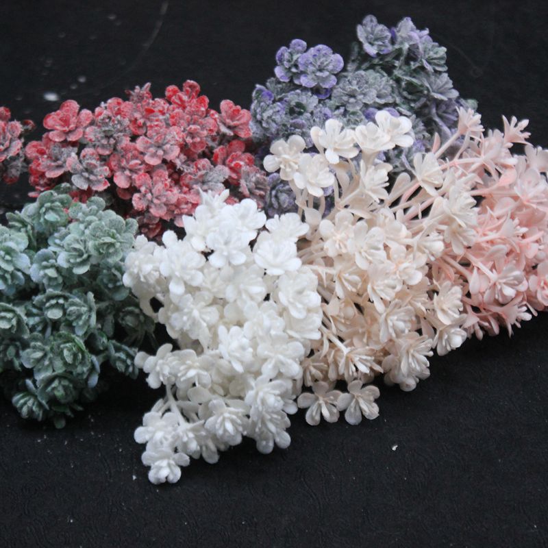 diy头饰材料森系花环手腕花仿真霜粉绣球花树枝树杈植绒花朵配件