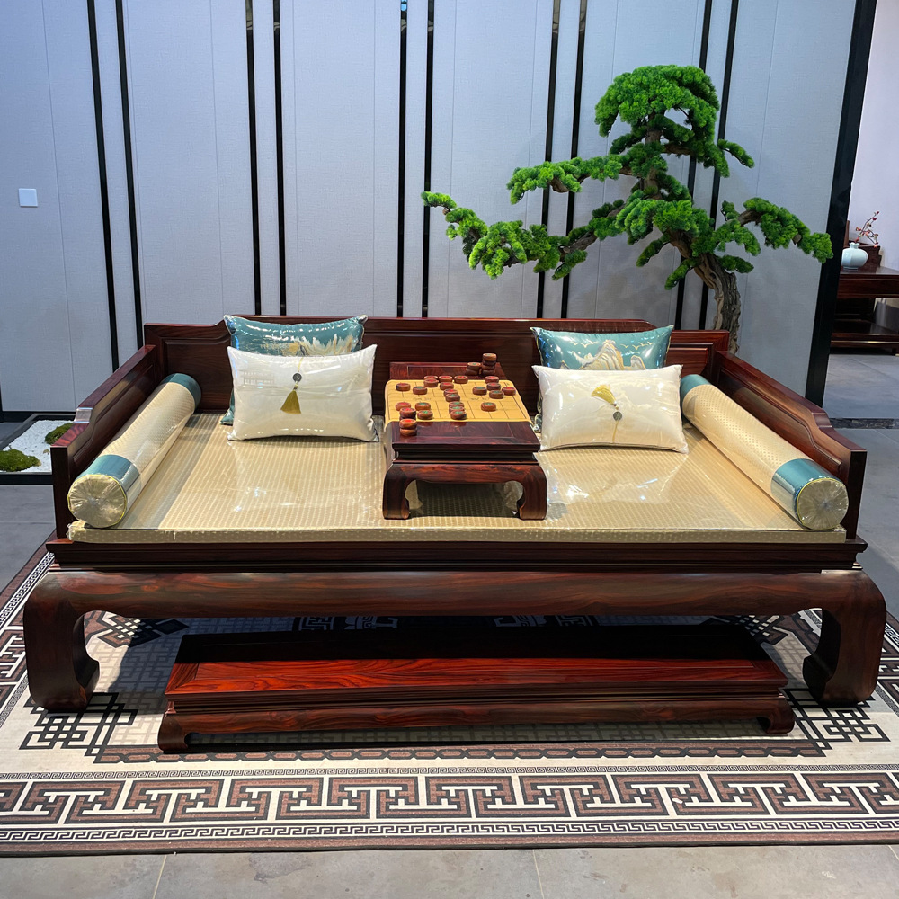 红木素面罗汉床 印尼黑酸枝阔叶黄檀罗汉床 中式睡榻客厅家具组合