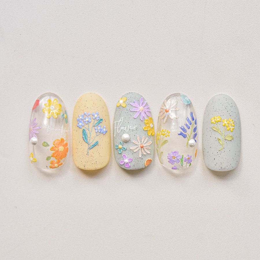 Tomoni Embossed Nail Stickers Popular Retro Nail Sticker Factory Wholesale Japanese Spring Wildflowers 3784