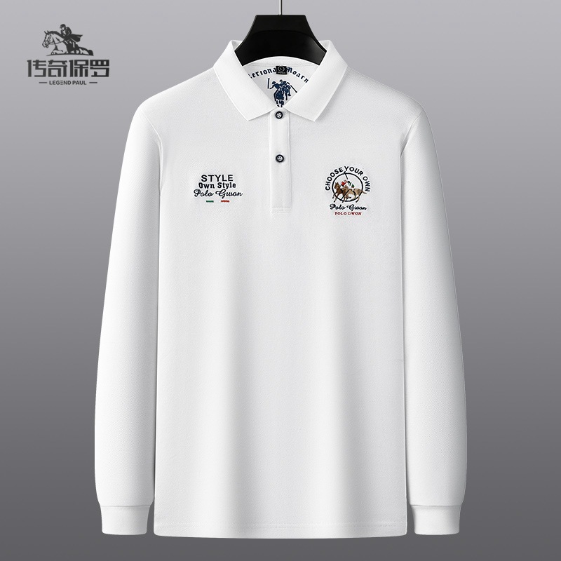 传奇保罗男装秋季新款现货刺绣长袖时尚合体型商务男士polo衫