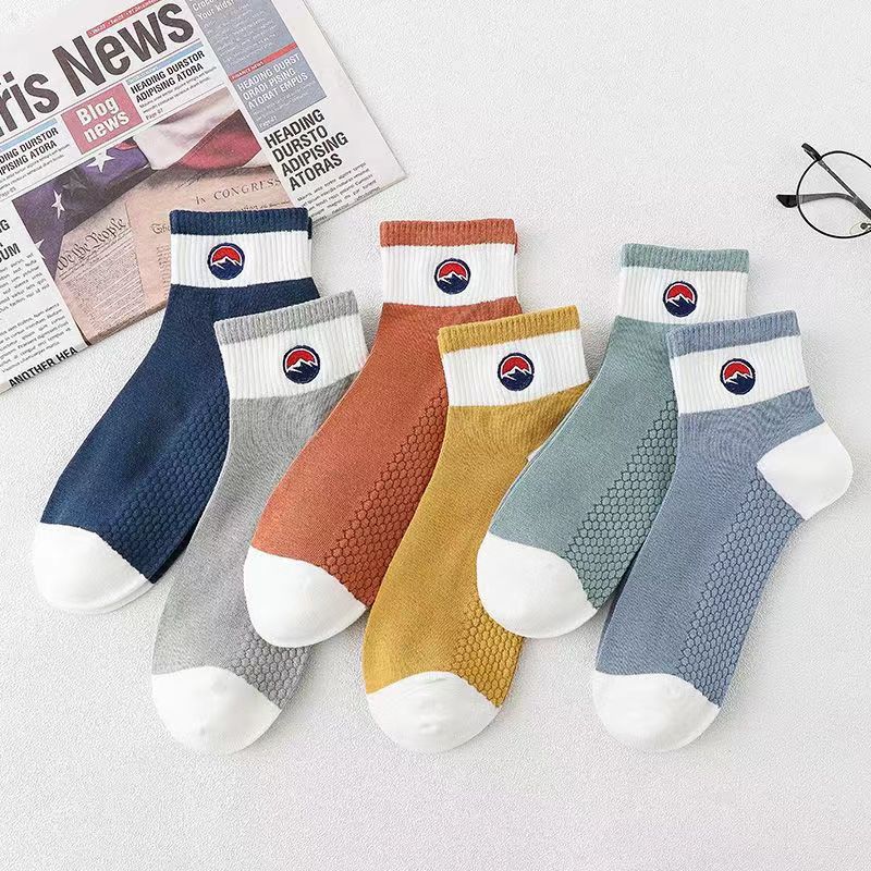 Round Label Honeycomb Socks Male Socks Spring and Summer Thin Socks Men's Sports Sweat-Absorbent Deodorant Athletic Socks