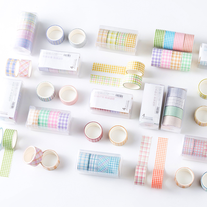 Fresh Plaid and Paper Adhesive Tape DIY Notebook Creative Japanese Stickers Journal Tape Decorative Materials Wholesale