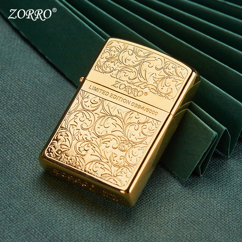 Zorro Authentic Fashion Z92067 Color Separation Tangcao IP Gold Kerosene Lighter Gift Collection Face-Saving Windproof