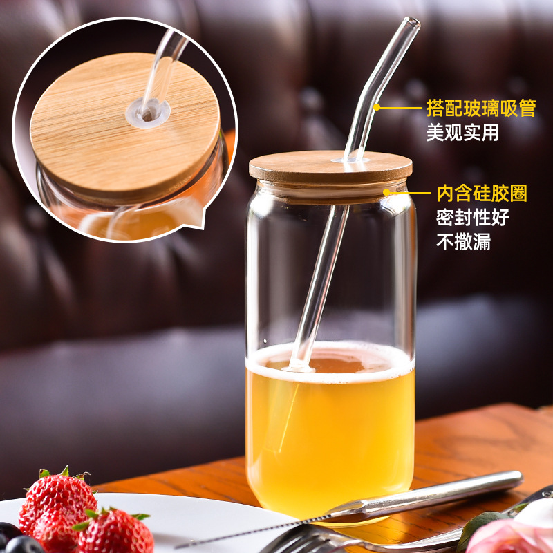 Wholesale Simple Cup with Straw Good-looking Custom Universal Glass with Lid Heat Resistant Water Cup Portable Glass Cup