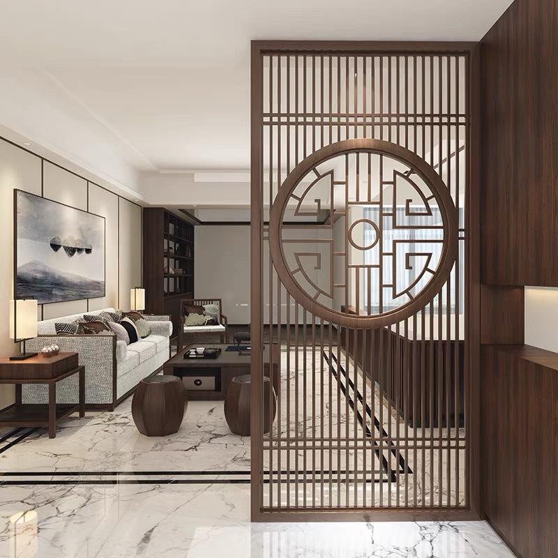 新中式木雕实木花格隔断进门玄关家用屏风隔断一体双面鞋柜