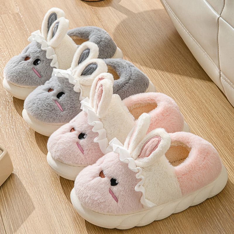 thick-soled cotton slippers women‘s autumn and winter indoor home new style poop feeling cute warm woolen slipper winter