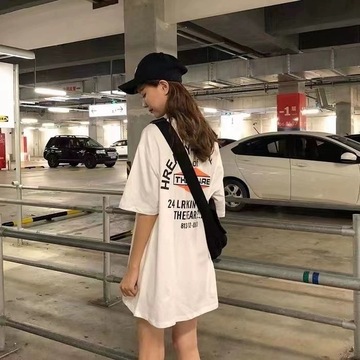 女生夏宽松中长款短袖t恤裙新款韩版时尚下衣失踪遮屁股上衣ins潮