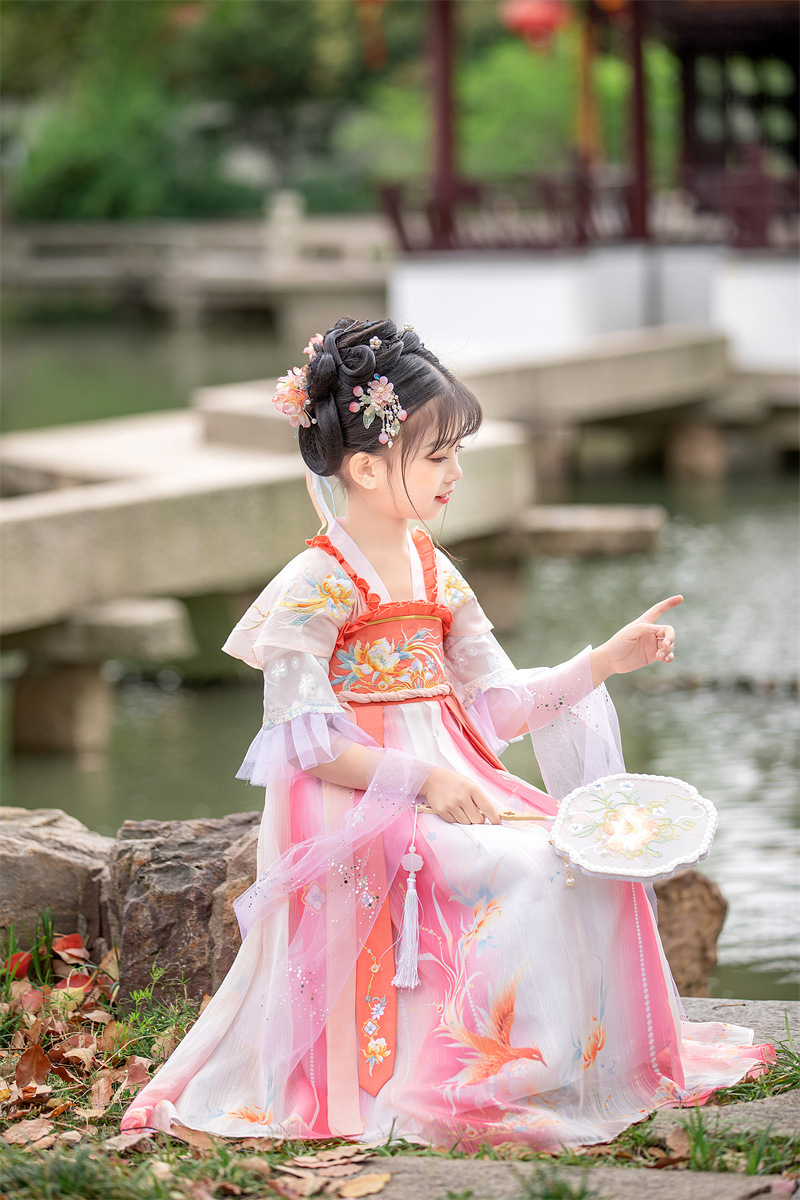 儿童汉服古装女夏款超仙飘逸小女孩连衣裙中国古风唐装女童演出服
