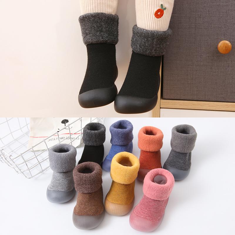 Autumn and Winter New Cashmere Baby Toddler Shoes Infant Soft Bottom Floor Shoes Children Sock Sneakers plus Velvet Warm Shoes