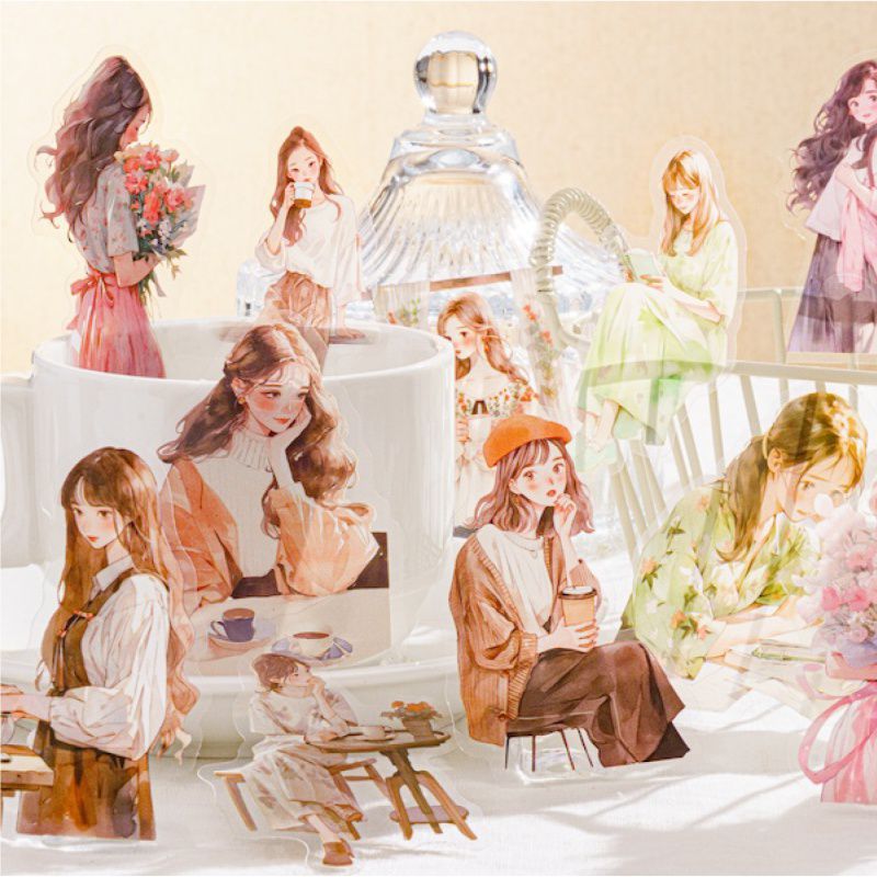 陌墨白墨贴纸包 温柔半生系列 少女人物手帐装饰素材贴画-阿里巴巴