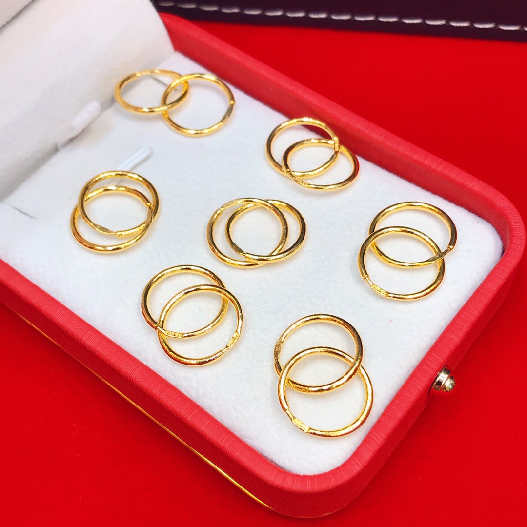 正品黄金耳环9999足金女款光面大小耳圈单只潮人纯金妈妈真金批发