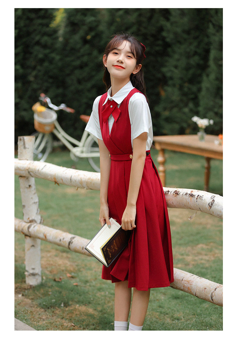 酒红色护奶裙jk制服原创正版秋冬季日系学院风纯色卡奶裙连衣裙女