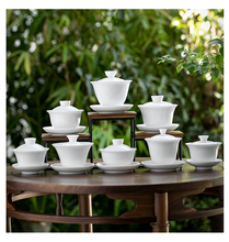 MPM3德化白瓷家用盖碗茶具套装大小号陶瓷三才杯茶碗白色定 制LOG