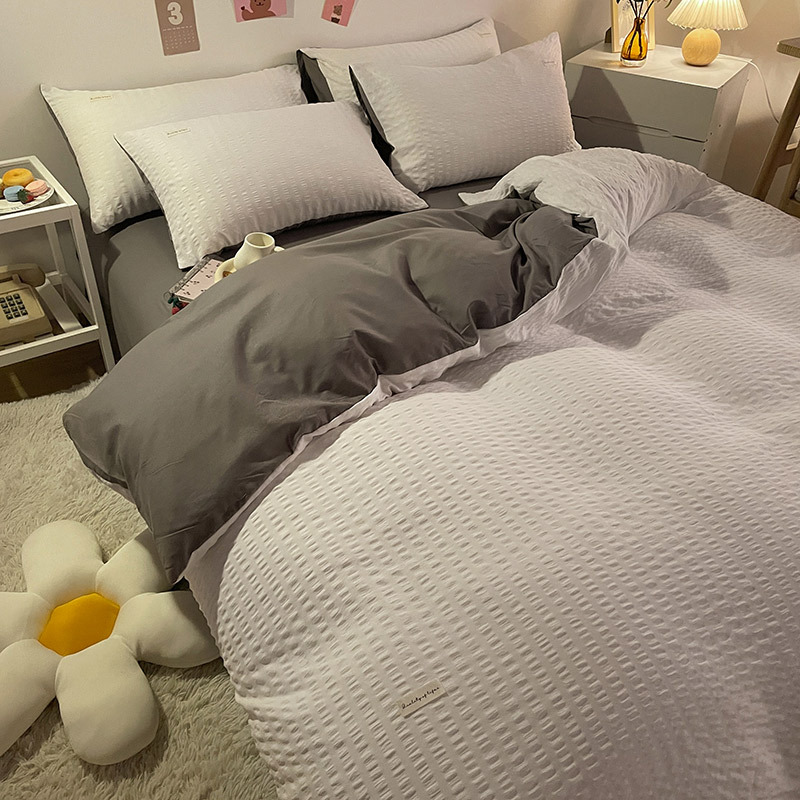 北欧风水洗棉简约四件套ins泡泡纱韩式春秋款一件代发活性印染