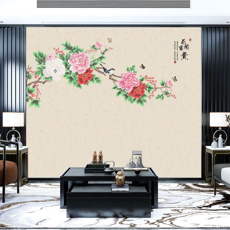 独绣刺绣壁画无缝牡丹花墙布独秀花鸟客厅卧室电视背景墙新款