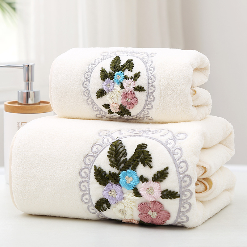 Towels Embroidery Covers Hanging Soft Absorbent Towel Towels Two-Piece Towel Set Fiber Couple Large Bath Towel