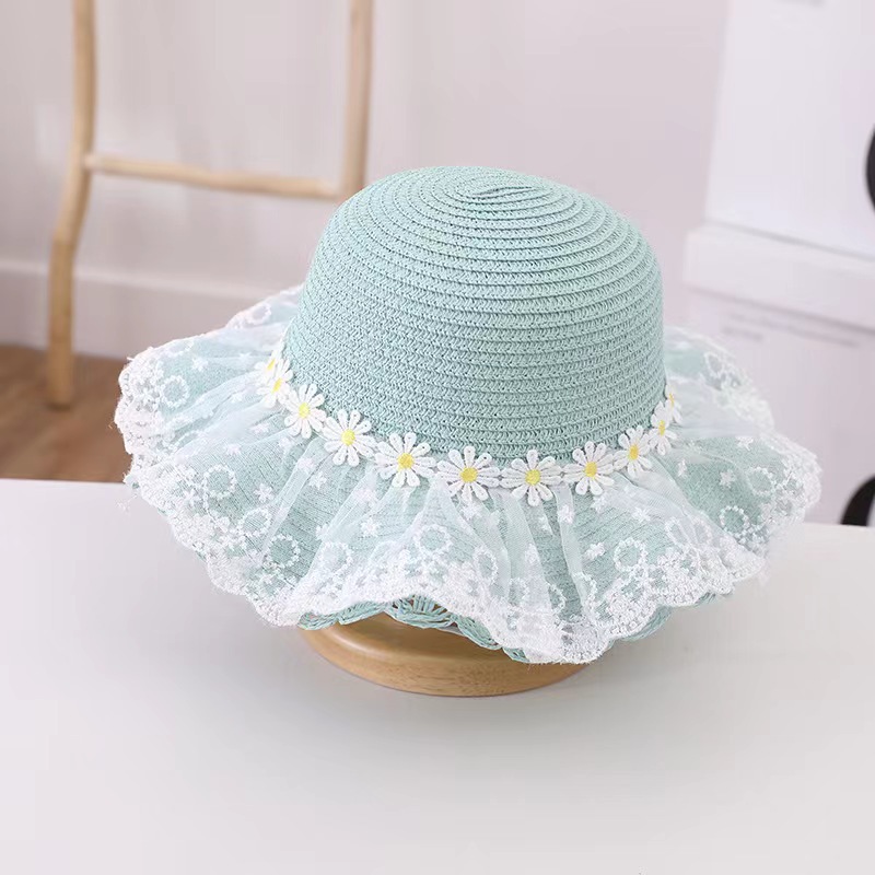 Girls' Hat Summer New Children's Little Daisy Lace Straw Hat Thin Type Sunscreen Beach Uv Protection Sun Hat