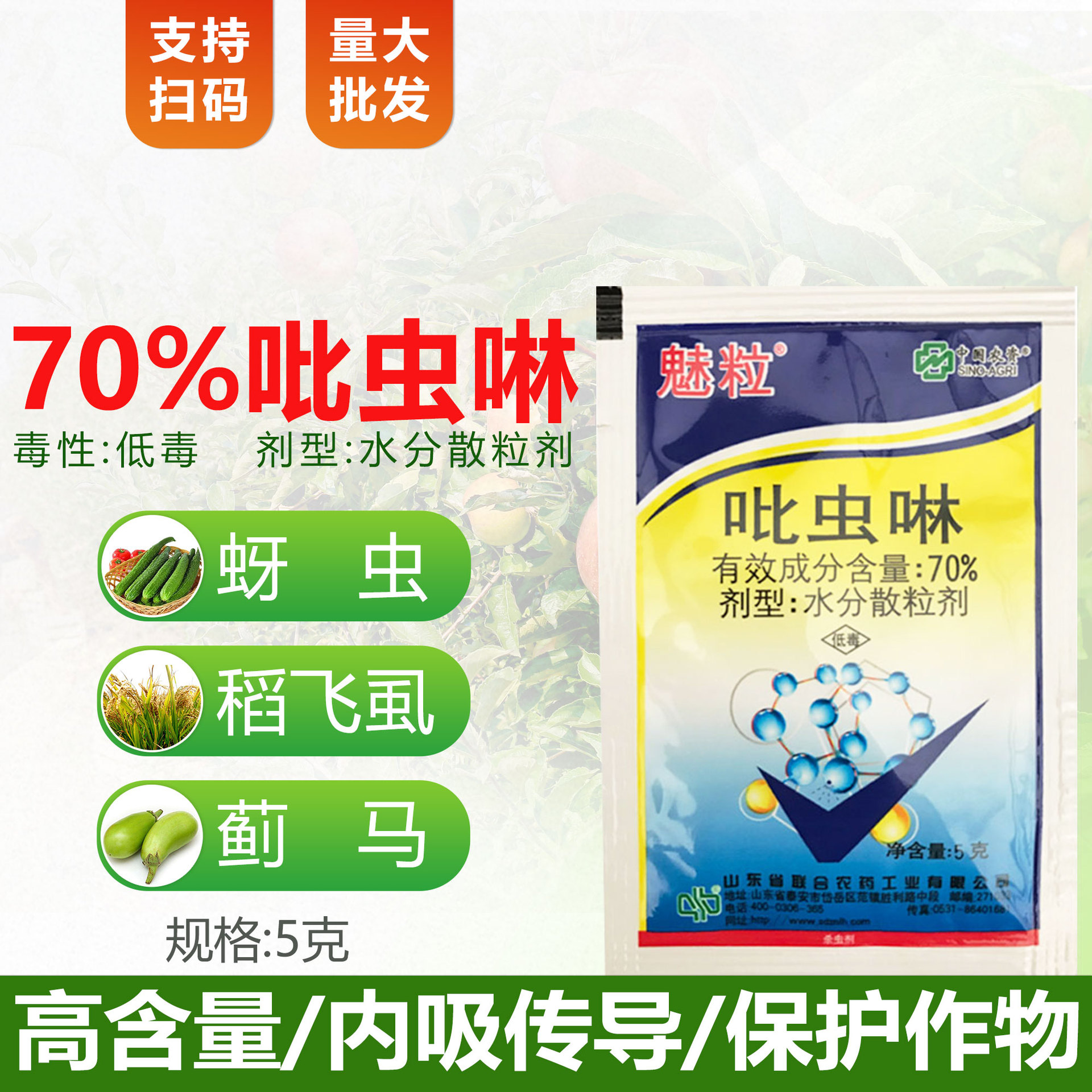 70%吡虫啉杀虫剂桃树花卉月季蚜虫飞虱绿叶蝉蓟马啶虫脒杀虫剂药