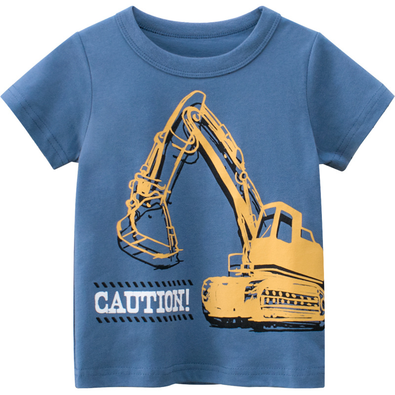 2024 Summer Children's Wear New Product Children's Short-Sleeved T-shirt Wholesale Boys Excavator Baby Clothing One Piece Consignment