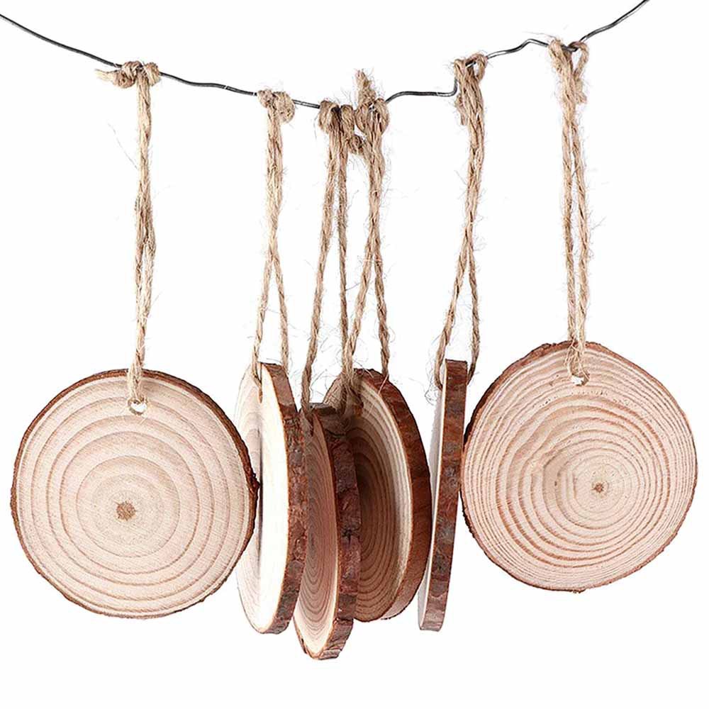 10/20个包4-8cm松木片手工diy木质工艺品创意绘画圆木片有孔挂件