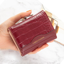 Leather Women's Wallet Female Short Retro Three-fold Folding