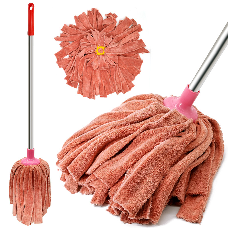 毛巾拖把珊瑚绒墩布条圆头吸水不锈钢铁杆老式拧干湿两用客厅办公