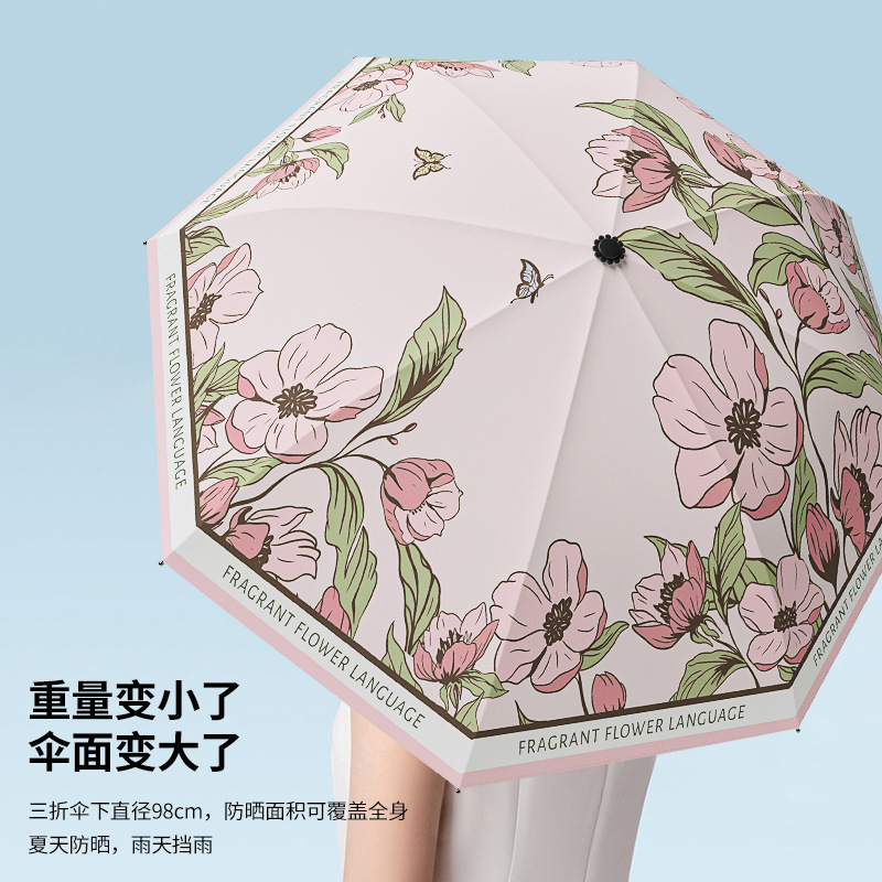 Pastoral Ancient Style Sun Protection Sunshade Black Glue Heat Insulation Manual Tri-Fold Reverse Umbrella Girls Style