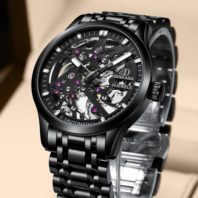 宾卡达手表品牌男士批发全自动机械手表镂空外贸防水直播潮牌表