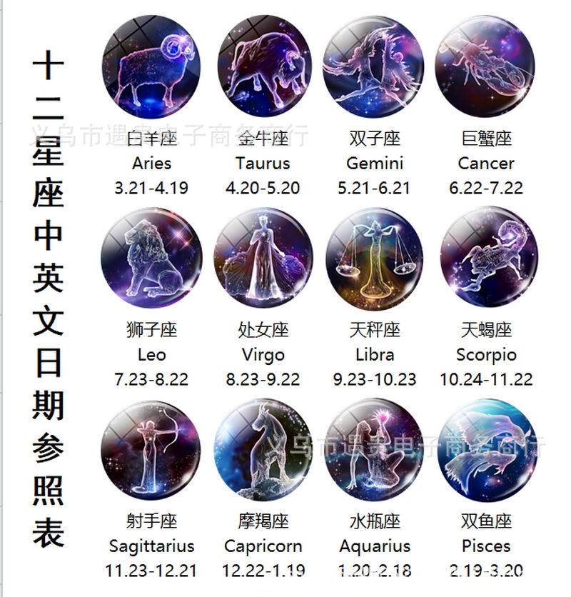 跨境配饰 复古皮绳编织十二星座夜光时光宝石男女手链 欧美饰品