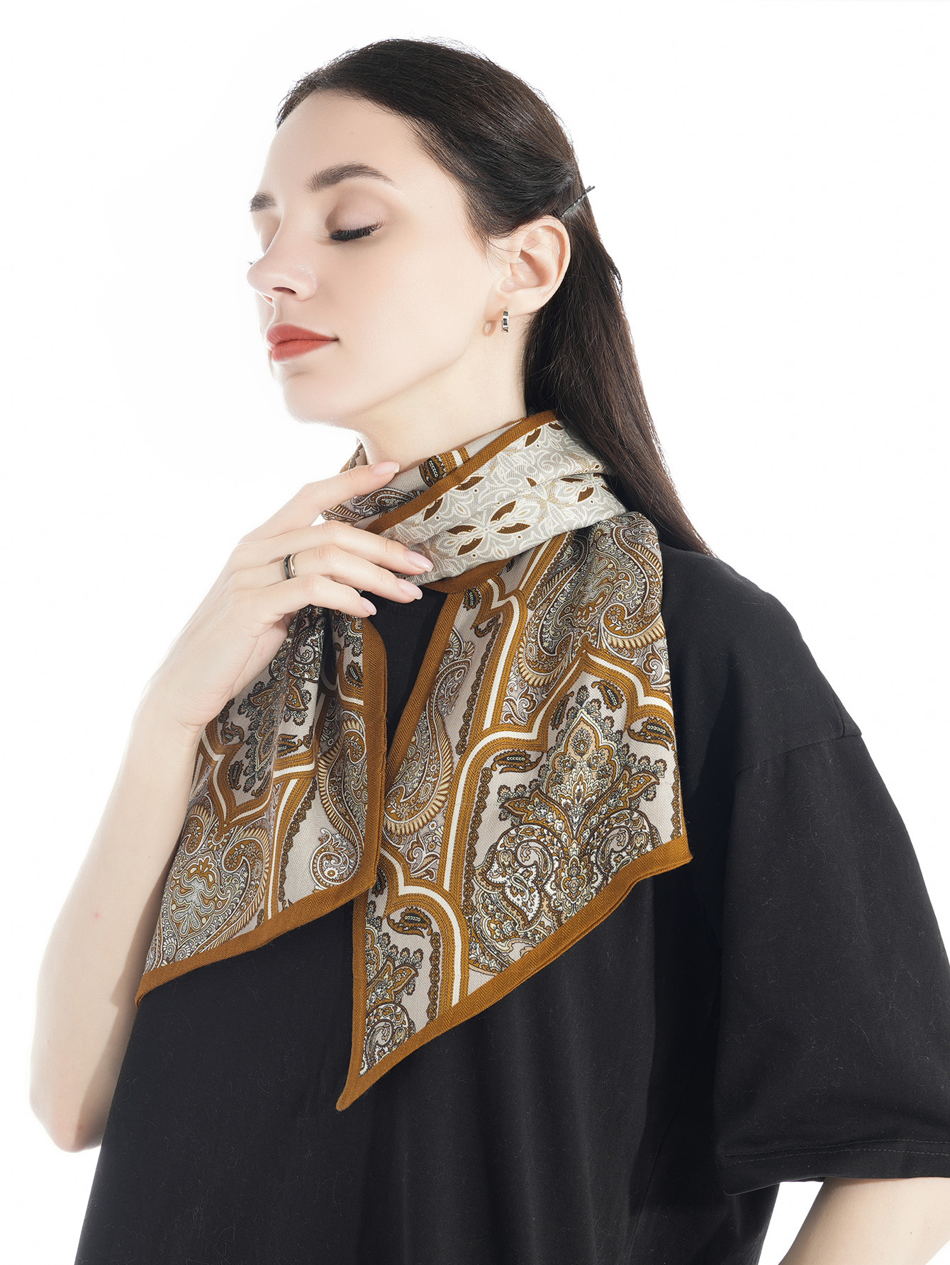 Exclusive for Cross-Border New High-End Silk Wool Double-Sided Printing Women's Neck Warmer Scarf Dual-Use