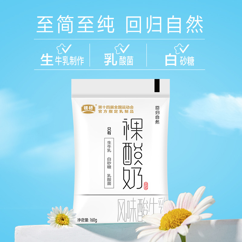 银桥乳业酸奶 裸酸奶 风味发酵乳酸奶裸酸奶160g/袋*12袋包邮