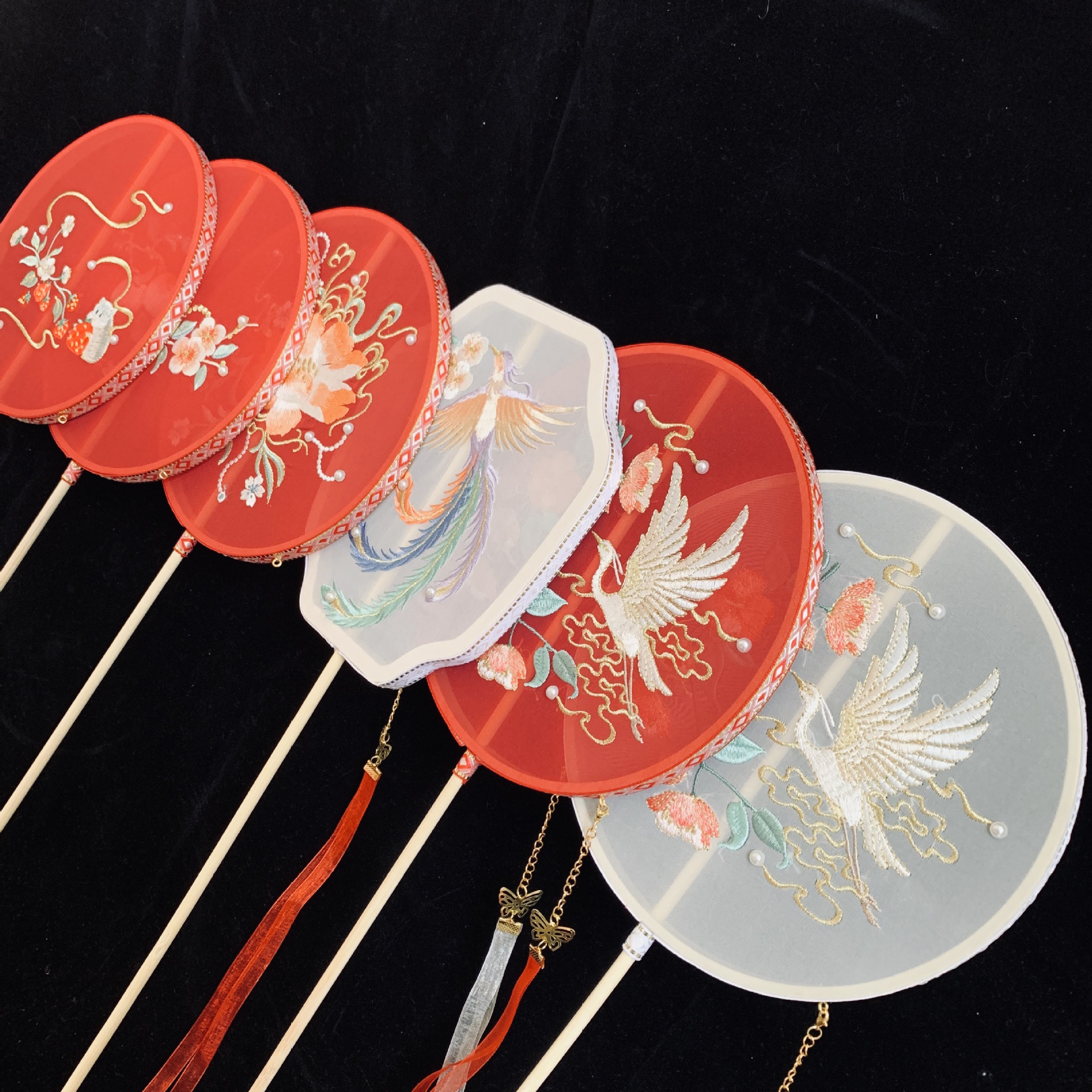 古风汉服配饰仙气扇长柄团扇流苏烫金宫扇diy扇子古装扇破云扇-报价