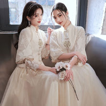 结婚伴娘礼服香槟色中式旗袍高级感姐妹团小众2023春秋小个子跨境