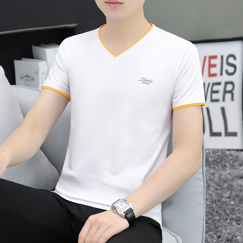 [Factory Direct Sales Wholesale] Dad Wear Middle-Aged and Elderly Men's V-neck Short-Sleeved T-shirt Summer High-End Pure Cotton Top Clothes