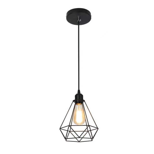 Nordic Retro Ceiling Light Restaurant Bar Industrial Style Diamond Bird Cage Simple Iron Wire Single Head Multi-Head Small Droplight Wholesale