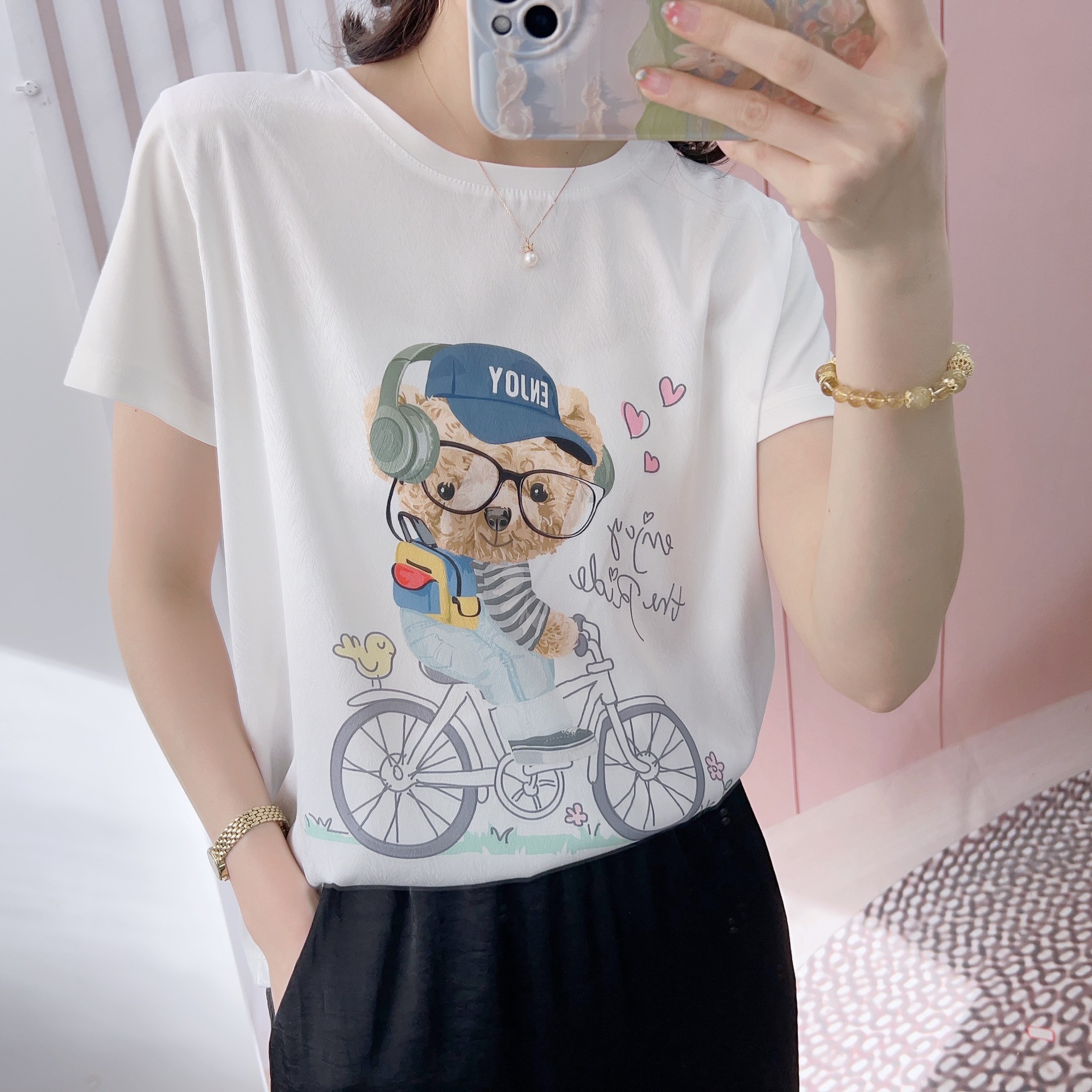 2023 Summer Brand Counter Chinese Style Women's Casual Korean Style All-Matching Printed Loose Short Sleeve T-shirt