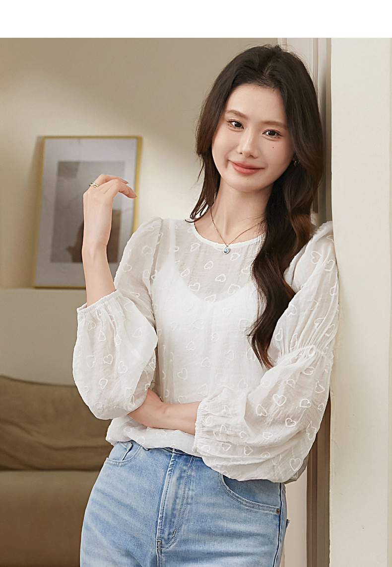 百姿 提花面料透视雪纺衬衫女2023秋季新款防晒长袖上衣女231308详情15