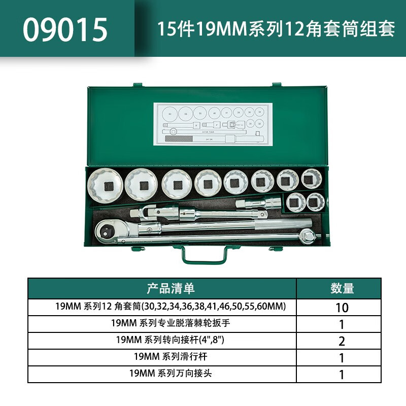 世达（SATA）手动工具12角重型套筒\/6角穿透式套筒组套汽修汽保