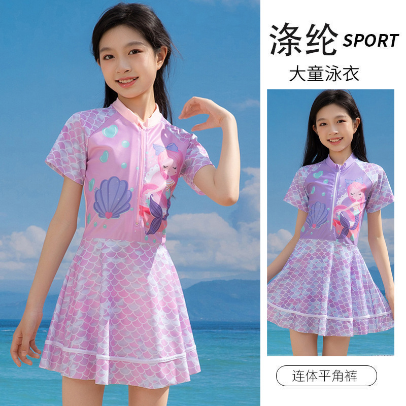 9-14岁儿童泳衣女童夏公主宝宝连体温泉专业游泳衣中大童女孩新款