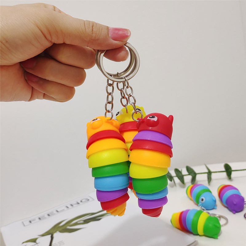 Factory Direct Sales 7.5cm Rainbow Caterpillar Keychain 9-Section Slug Snail Pendant Children Decompression Toy