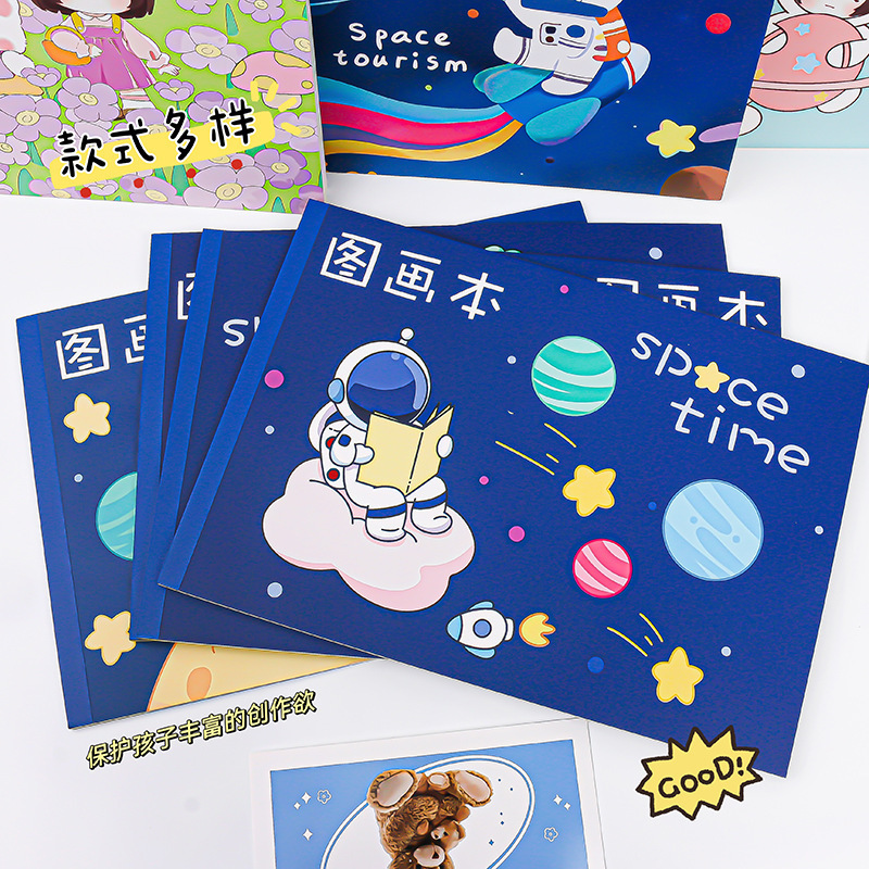 新款卡通男女孩无线胶装动漫图画本儿童涂鸦手绘本子学生绘画本