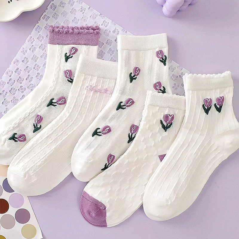Tulip Socks for Women Autumn and Winter Mid-Calf Length Socks All-Match and Sweet Ins Trendy College Style Women's Socks Cute Long Socks Wholesale