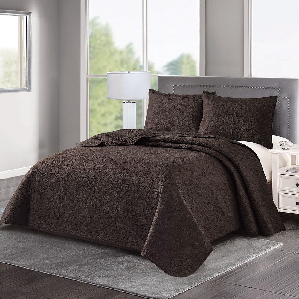 New Solid Color Bedspread Quiltedtextiles Three-Piece Cross-Border Home Textile Nordic Ins Simple Washed Polyester Bedding