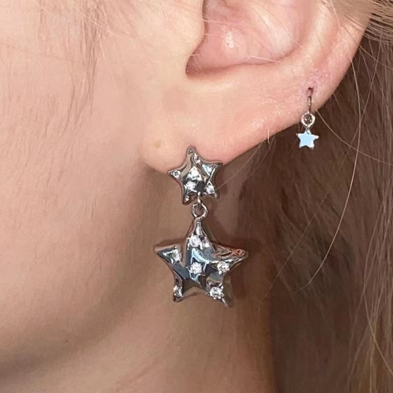 European and American Shining XINGX Inlaid Zircon Silver Earrings Female Temperament Earrings Ins Style Niche High-Grade Sense All-Match Warm ~