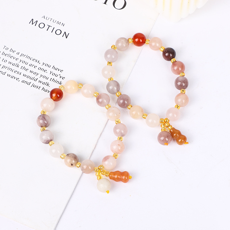 Bracelet Colorful Smoke Purple Chalcedony Bracelet Women's Fashion Natural Stone round Beads Small Calabash Bracelet in Stock