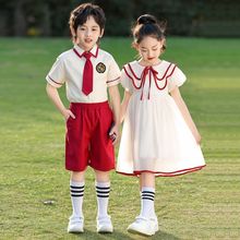 新款幼儿园园服小学生校服毕业季礼服班服红色连衣裙夏季表演服
